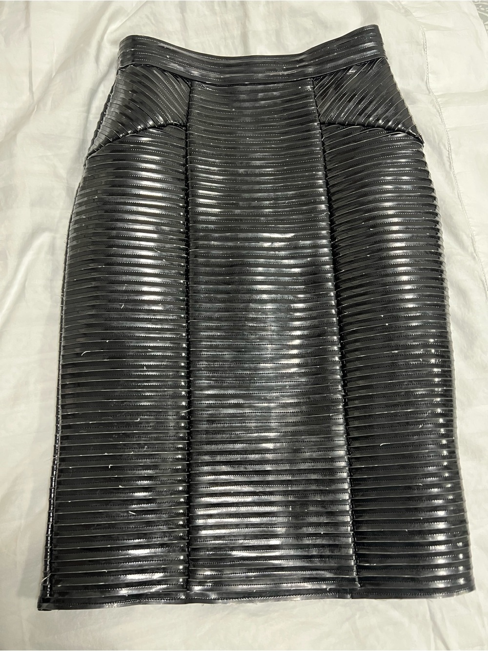 Burberry Black Ribbed Faux Leather Pencil Skirt